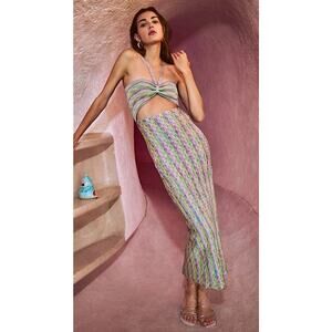 $565 Alexis Amour topaz Space-Dye Knit Dress Sleeveles Bodycon Knit Hatler sz M